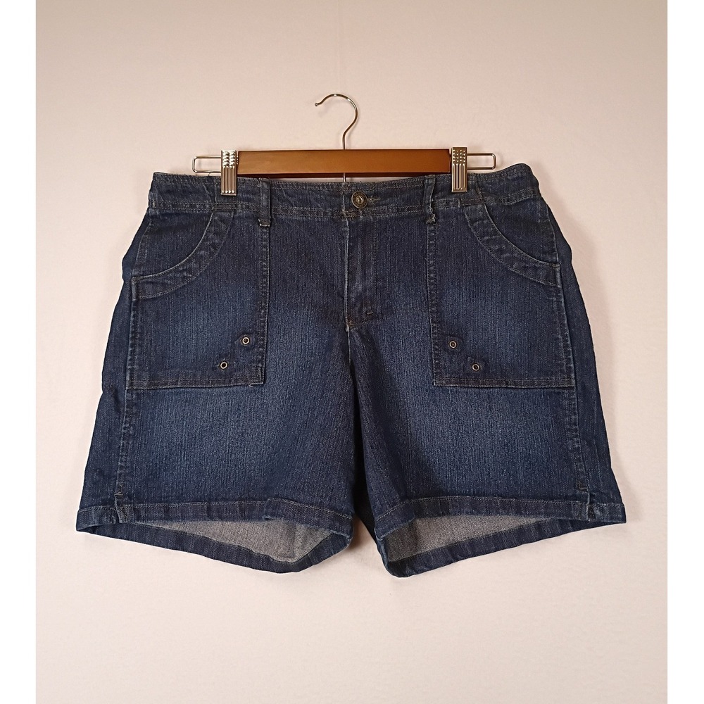 Classic Utility Gloria Vanderbilt Womens 10 Dark Blue Denim Stretch Cargo Shorts